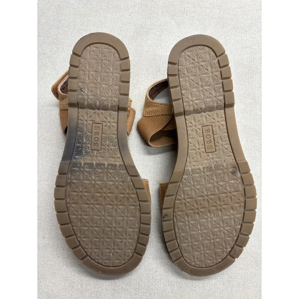 Bobs Skechers Sandals Womens 7.5 Brown Wedge Memory Foam Desert Chill Vegan